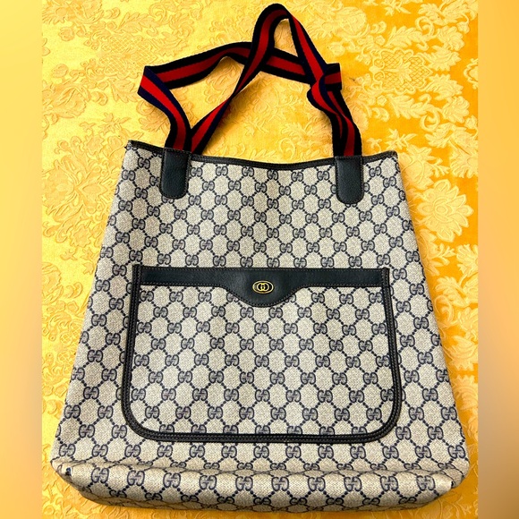 GUCCI AUTHENTIC GG CANVAS AND LEATHER SHERRY LINE TOTE - Picture 1 of 12